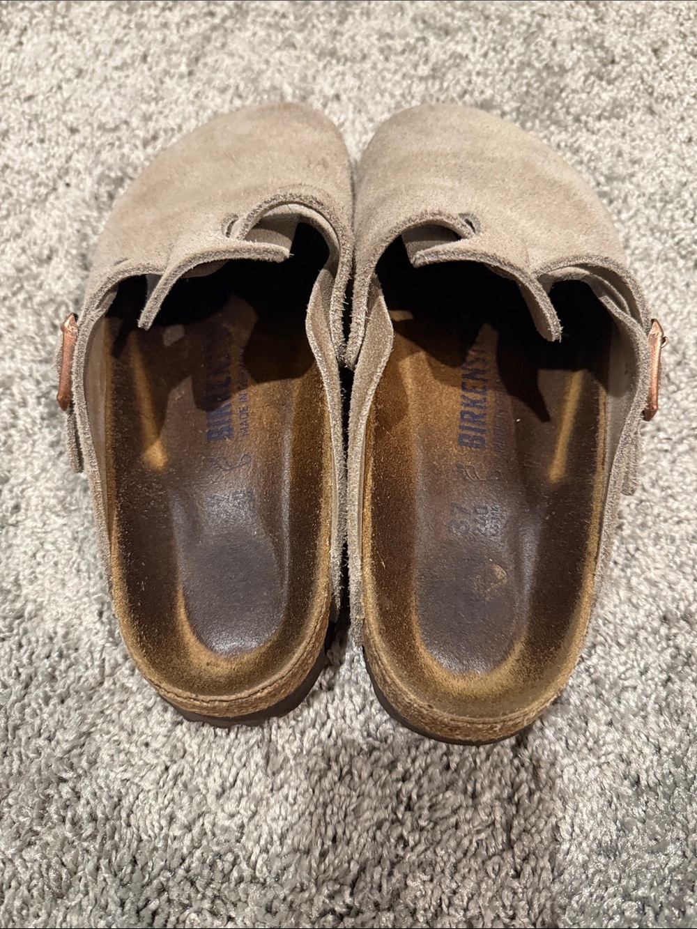 Birkenstock Suede Boston Clogs in Taupe Brown